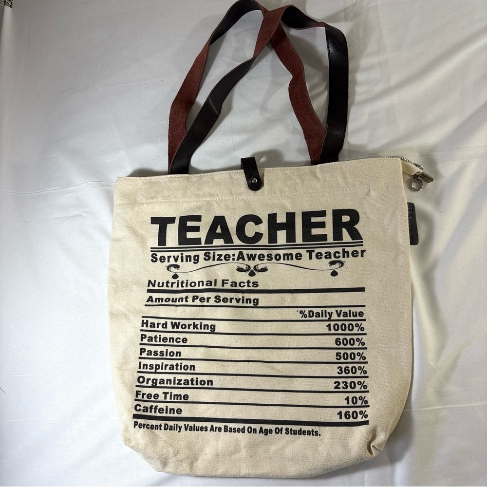 So'each Canvas Leather Zippered Tote Bag Teacher Gift Handbag Shoulder Bag